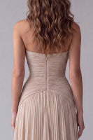 Load image into Gallery viewer, Champagne Pleated A Line Strapless Maxi Formal Dress