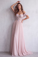 Load image into Gallery viewer, A Line Light Pink Corset Floral Chiffon Maxi Formal Dress