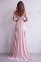 Load image into Gallery viewer, A Line Light Pink Corset Floral Chiffon Maxi Formal Dress