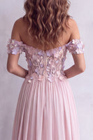 Load image into Gallery viewer, A Line Light Pink Corset Floral Chiffon Maxi Formal Dress
