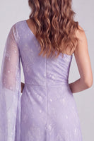 Load image into Gallery viewer, Lilac Sparkly Beaded One Shoulder Long Formal Dress with Side Cape