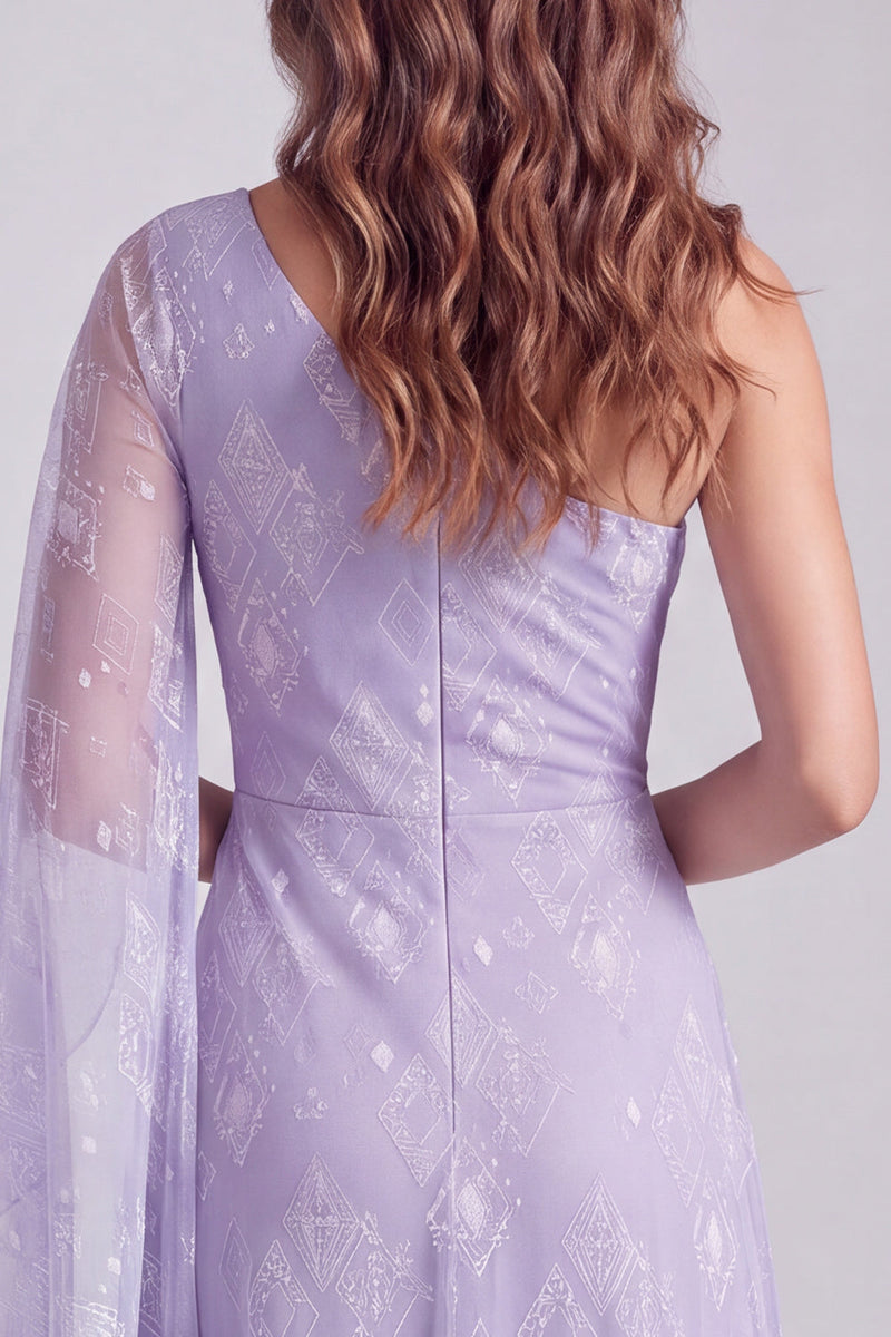 Load image into Gallery viewer, Lilac Sparkly Beaded One Shoulder Long Formal Dress with Side Cape