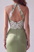 Load image into Gallery viewer, Green Mermaid Ruched Halter Neck Long Formal Dress with 3D Flowers