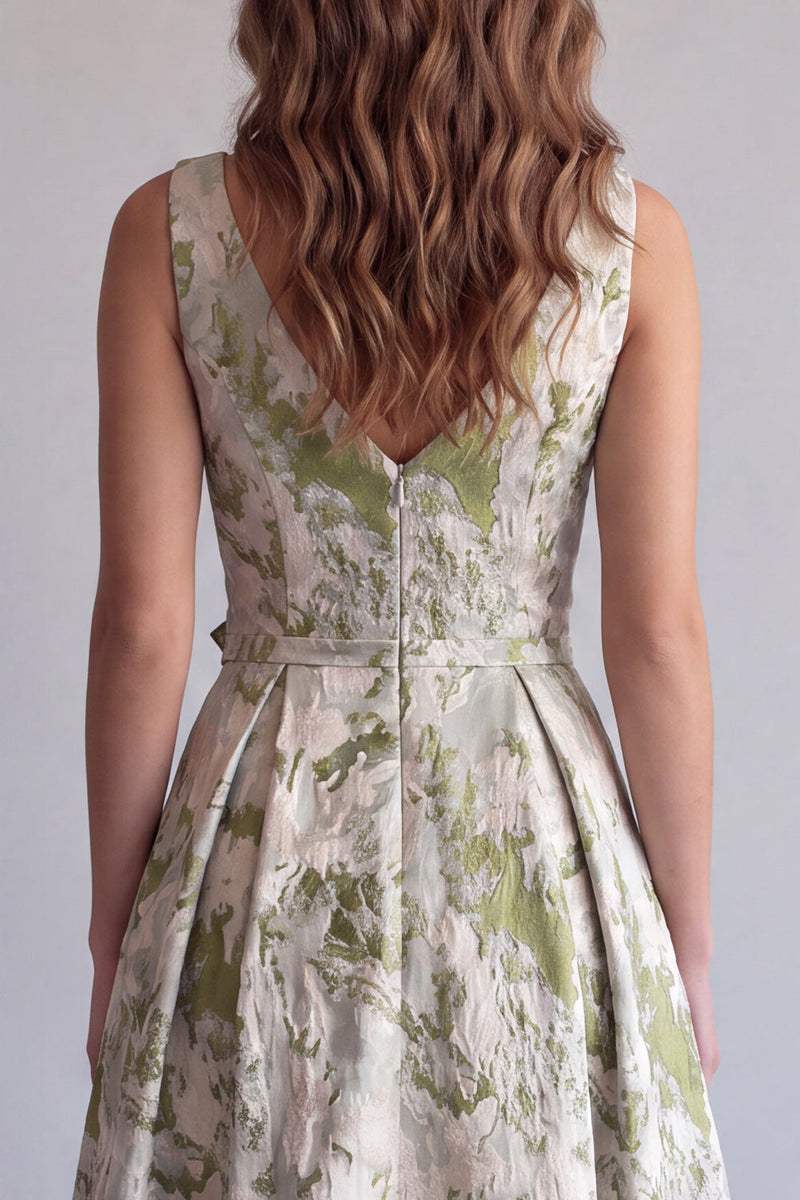 Load image into Gallery viewer, Light Green V-Neck A Line Jacquard Long Formal Dress with 3D Flowers