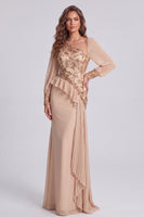 Load image into Gallery viewer, Sparkly Champagne Mermaid Long Sleeves Formal Dress with Sequins