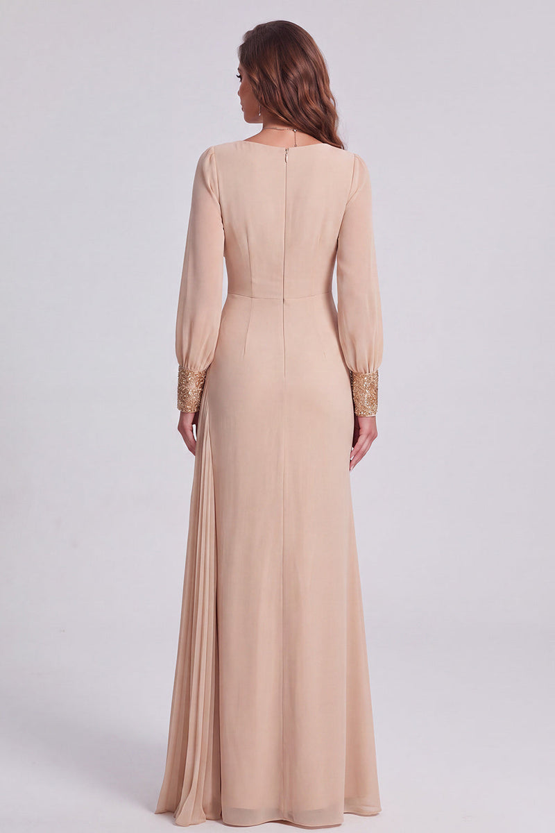 Load image into Gallery viewer, Sparkly Champagne Mermaid Long Sleeves Formal Dress with Sequins