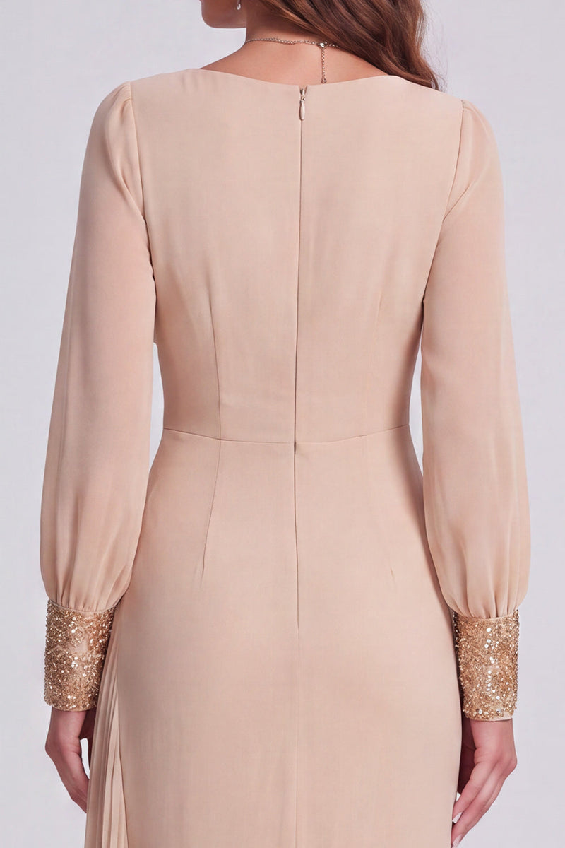 Load image into Gallery viewer, Sparkly Champagne Mermaid Long Sleeves Formal Dress with Sequins