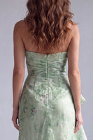 Load image into Gallery viewer, Floral Green Ruffled Mermaid Ruched Strapless Long Formal Dress
