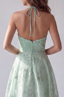 Load image into Gallery viewer, Floral A Line Green Halter Neck Long Formal Dress