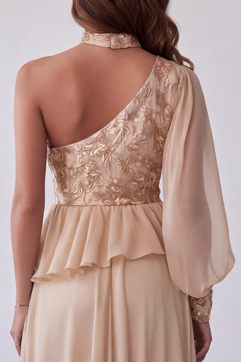 Load image into Gallery viewer, Sparkly A Line Floral Champagne Long Formal Dress with Sequins