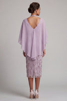 Load image into Gallery viewer, Spakly Lilac Pencil Halter Beaded Floral Midi Mother of the Bride Dress with Cape