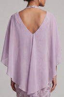 Load image into Gallery viewer, Spakly Lilac Pencil Halter Beaded Floral Midi Mother of the Bride Dress with Cape