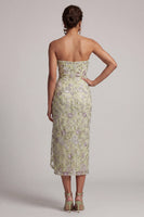 Load image into Gallery viewer, Dusty Sage Strapless Ruched Floral Midi Mother of the Bride Dress