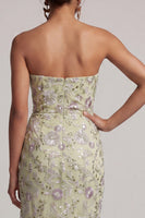 Load image into Gallery viewer, Dusty Sage Strapless Ruched Floral Midi Mother of the Bride Dress