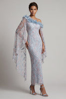Load image into Gallery viewer, Dusty Blue Floral Sheath One Shoulder Long Mother of the Bride Dress