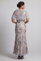 Load image into Gallery viewer, Silver Floral Mermaid V-Neck Long Mother of the Bride Dress
