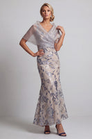 Load image into Gallery viewer, Silver Floral Mermaid V-Neck Long Mother of the Bride Dress