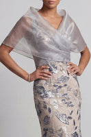Load image into Gallery viewer, Silver Floral Mermaid V-Neck Long Mother of the Bride Dress