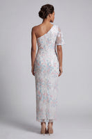 Load image into Gallery viewer, White Floral One Shoulder Sheath Sequins Long Mother of the Bride Dress