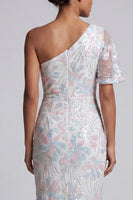 Load image into Gallery viewer, White Floral One Shoulder Sheath Sequins Long Mother of the Bride Dress