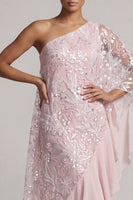 Load image into Gallery viewer, Pink One Shoulder Beaded Floral Asymmetrical Mother of the Bride Dress