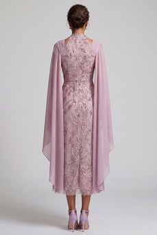 Floral Fog A Line Beaded Midi Mother of the Bride Dress with Pockets