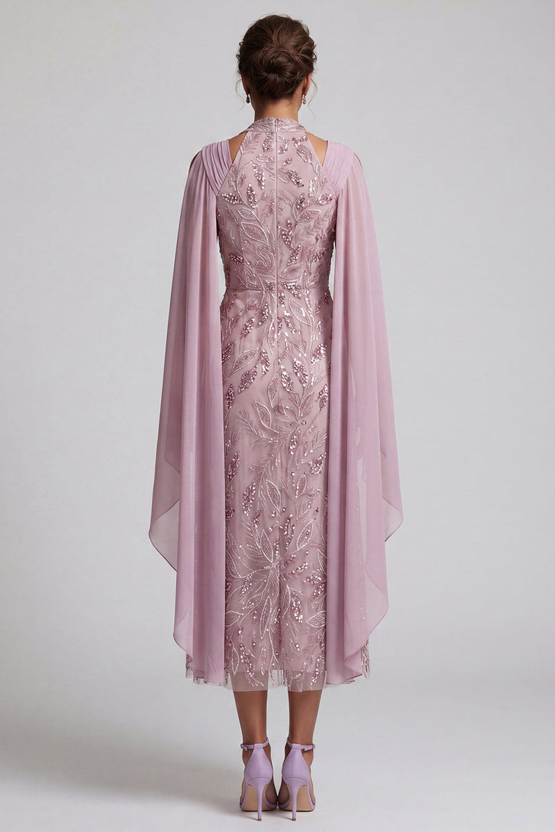 Load image into Gallery viewer, Floral Fog A Line Beaded Midi Mother of the Bride Dress with Pockets