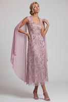 Load image into Gallery viewer, Floral Fog A Line Beaded Midi Mother of the Bride Dress with Pockets
