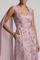 Load image into Gallery viewer, Floral Fog A Line Beaded Midi Mother of the Bride Dress with Pockets
