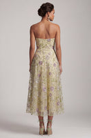 Load image into Gallery viewer, Dusty Sage A-Line Floral Beaded Strapless Midi Mother of the Bride Dress