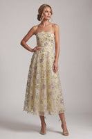 Load image into Gallery viewer, Dusty Sage A-Line Floral Beaded Strapless Midi Mother of the Bride Dress