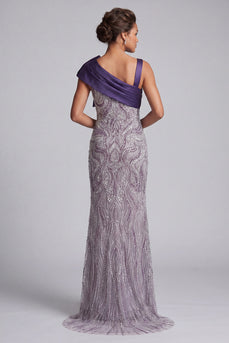 Sparkly Purple Beaded Mermaid Long Mother of the Bride Dress with Bow