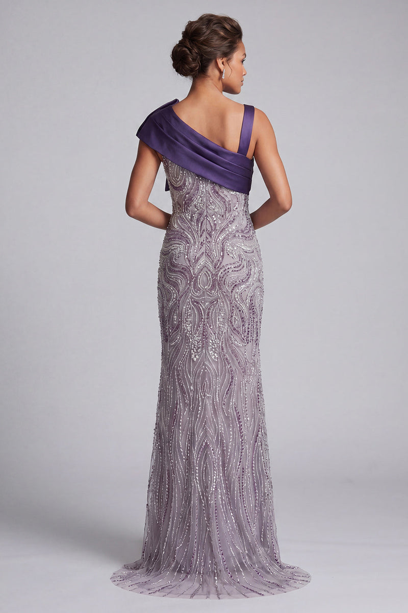 Load image into Gallery viewer, Sparkly Purple Beaded Mermaid Long Mother of the Bride Dress with Bow