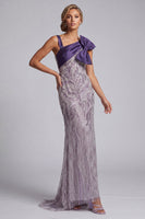Load image into Gallery viewer, Sparkly Purple Beaded Mermaid Long Mother of the Bride Dress with Bow