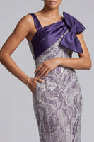 Load image into Gallery viewer, Sparkly Purple Beaded Mermaid Long Mother of the Bride Dress with Bow