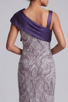Load image into Gallery viewer, Sparkly Purple Beaded Mermaid Long Mother of the Bride Dress with Bow