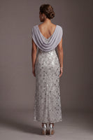 Load image into Gallery viewer, Sparkly Silver Cowl Neck Sequins Mermaid Long Mother of the Bride Dress