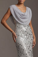 Load image into Gallery viewer, Sparkly Silver Cowl Neck Sequins Mermaid Long Mother of the Bride Dress