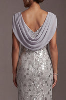 Load image into Gallery viewer, Sparkly Silver Cowl Neck Sequins Mermaid Long Mother of the Bride Dress
