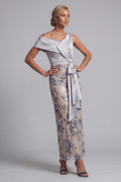 Load image into Gallery viewer, Sparkly Silver Floral Sheath Beaded Long Mother of the Bride Dress with Sash
