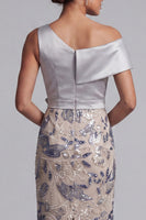 Load image into Gallery viewer, Sparkly Silver Floral Sheath Beaded Long Mother of the Bride Dress with Sash
