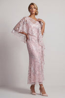 Load image into Gallery viewer, Pink Floral Asymmetrical Neck Sheath Maxi Mother of the Bride Dress