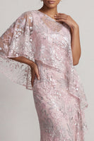Load image into Gallery viewer, Pink Floral Asymmetrical Neck Sheath Maxi Mother of the Bride Dress