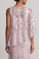 Load image into Gallery viewer, Pink Floral Asymmetrical Neck Sheath Maxi Mother of the Bride Dress