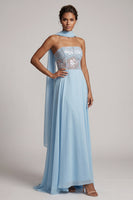 Load image into Gallery viewer, Sky Blue A-Line Chiffon Corset Long Floral Mother of the Bride Dress
