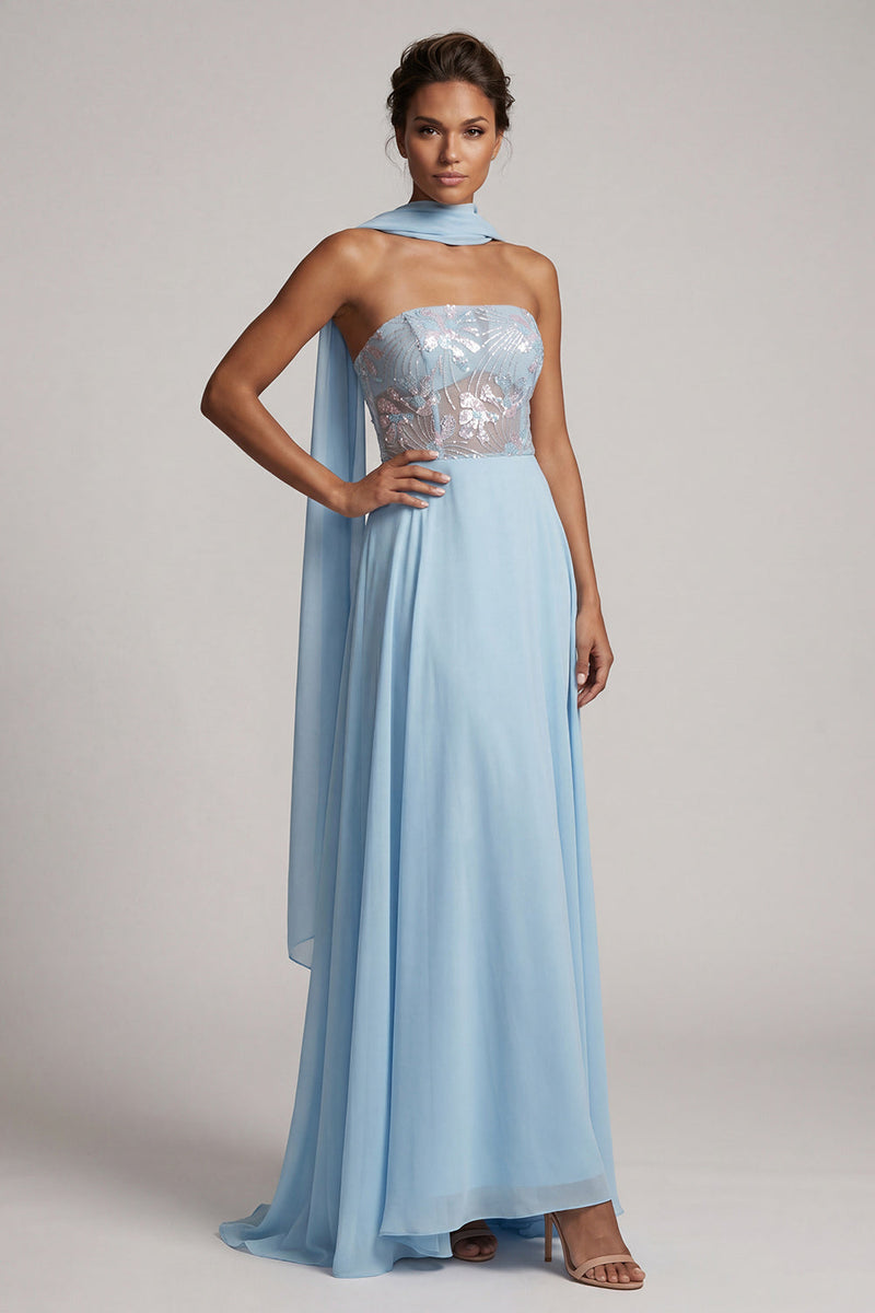 Load image into Gallery viewer, Sky Blue A-Line Chiffon Corset Long Floral Mother of the Bride Dress