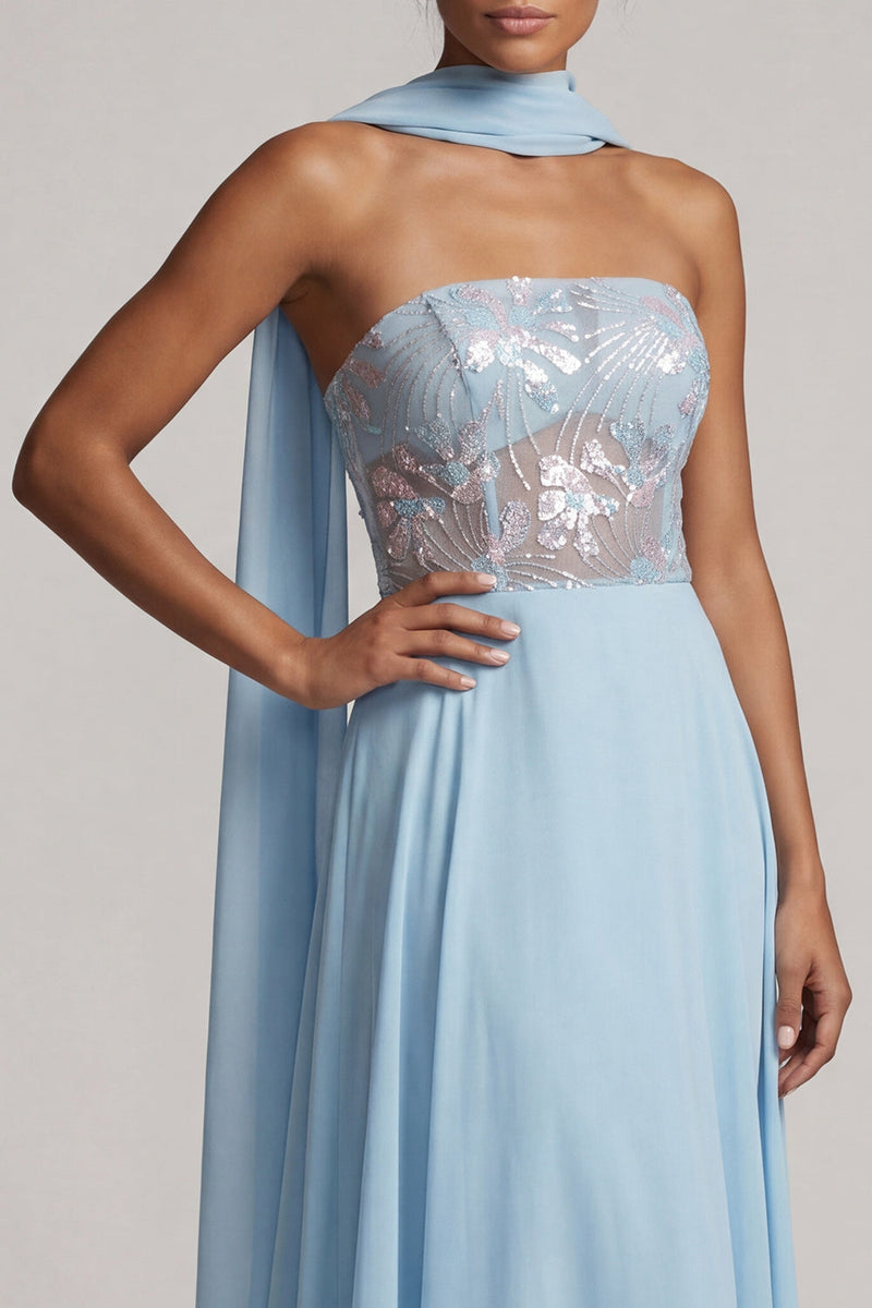 Load image into Gallery viewer, Sky Blue A-Line Chiffon Corset Long Floral Mother of the Bride Dress