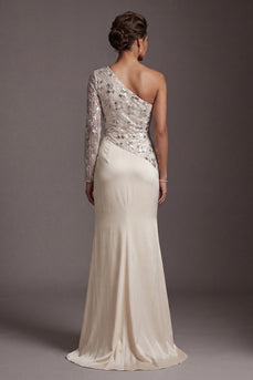 Sparkly Champagne Sequin Mermaid Ruched Long Sleeves Mother of the Bride Dress