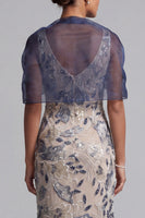 Load image into Gallery viewer, Navy Sheath Floral Scoop Neck Long Mother of the Bride Dress with Cape