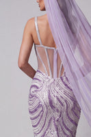 Load image into Gallery viewer, Sparkly Lilac Sequins Corset Mermaid Long Evening Dress with Beading